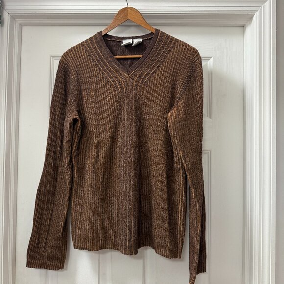 Armani Exchange A/X brown, ribbed, v-neck pullover sweater size Large - Picture 1 of 8